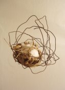 NEST I., 2006, wires, cotton wool, grass, 20x20x18 cm